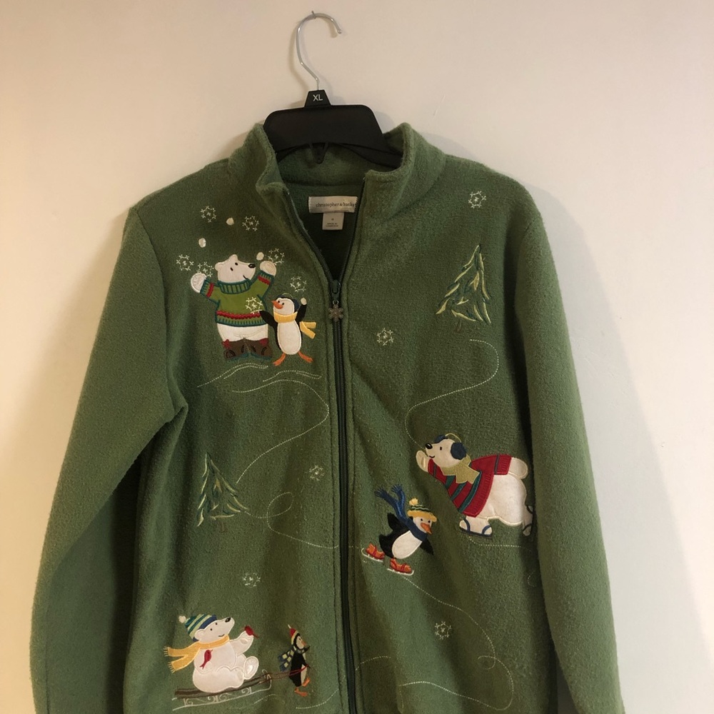 Vintage Christmas zipper green sweater- size M - Picture 1 of 16